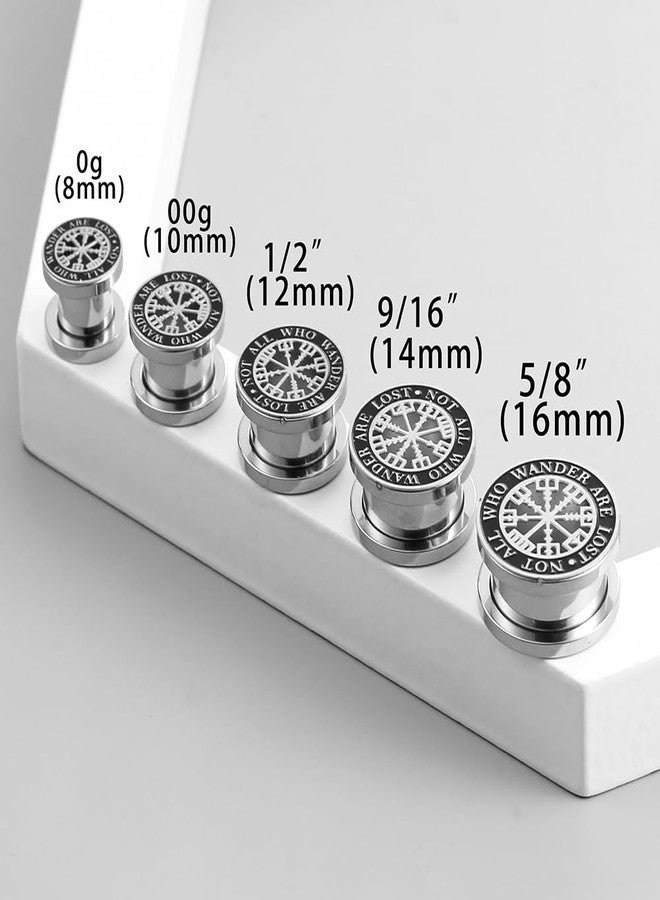 Earblity 2 PCS ear gauges with[Not all who wander are lost] 9/16'' (14mm) Ear Tunnels Plugs 316 Stainless Steel Silver Ear Gauges Weight Saddle Plugs Hypoallergenic expander Piercing Body Jewelry - Image 2